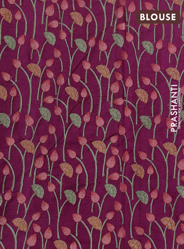 Pure tussar silk saree dark magenta pink and pastel green with mirror embroidey work and pichwai embroidery work border
