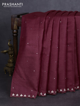 Pure tussar silk saree rustic brown with mirror embroidey work and embroidery work pallu