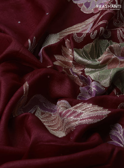 Pure tussar silk saree rustic brown with mirror embroidey work and embroidery work pallu