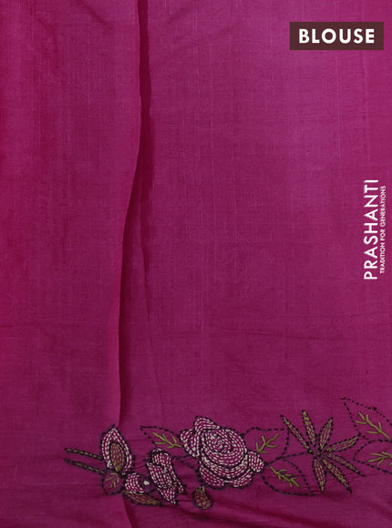 Pure tussar silk saree pink with kantha stitch work buttas and kantha stitch work border