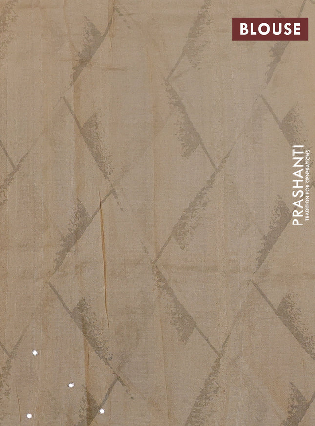 Pure tussar silk saree sandal and brown teal blue with prints & mirror embroidery work