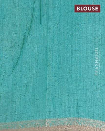 Linen tussar partly saree teal blue and pista green pastel green with kalamkari prints and zari woven border