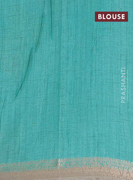 Linen tussar partly saree teal blue and pista green pastel green with kalamkari prints and zari woven border