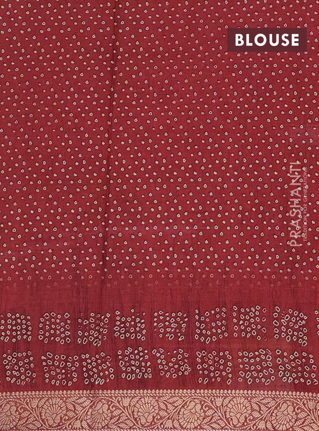 Linen tussar partly saree pastel green and maroon with kalamkari prints and bandhani printed pallu