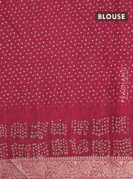 Linen tussar partly saree teal green and dark pink with kalamkari prints and bandhani printed pallu