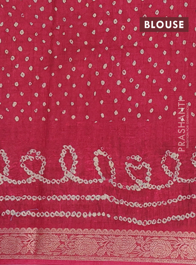 Linen tussar partly saree rust shade and dark pink with kalamkari prints and bandhani printed pallu