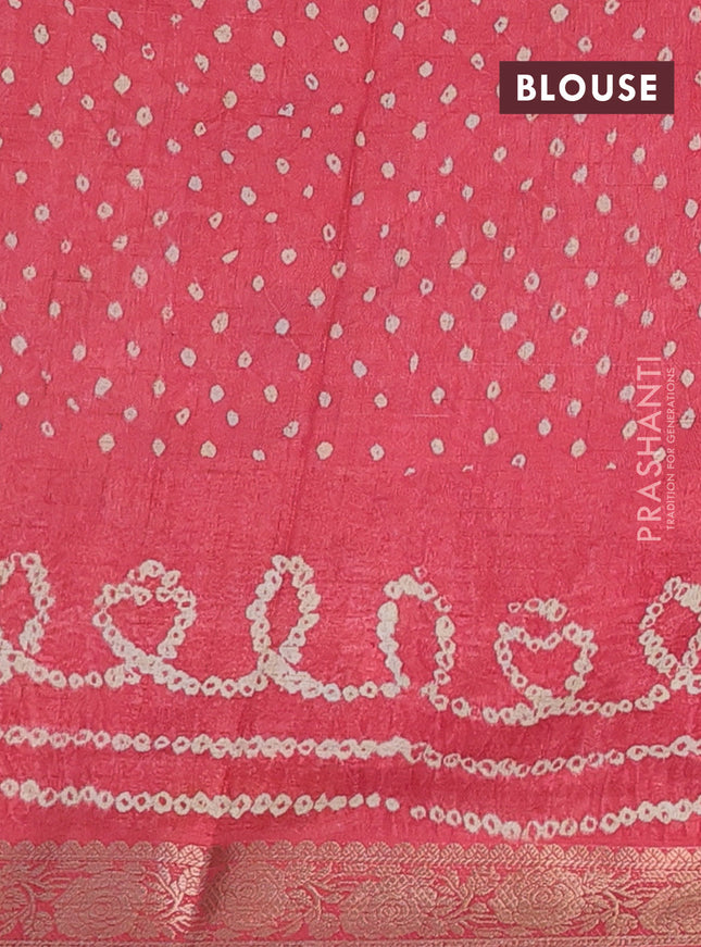 Linen tussar partly saree brown and dark peach with kalamkari prints and bandhani printed pallu