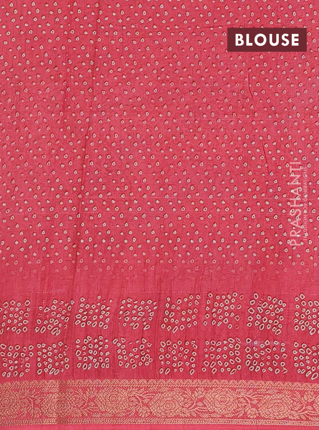 Linen tussar partly saree pastel brown and pink with kalamkari prints and bandhani printed pallu