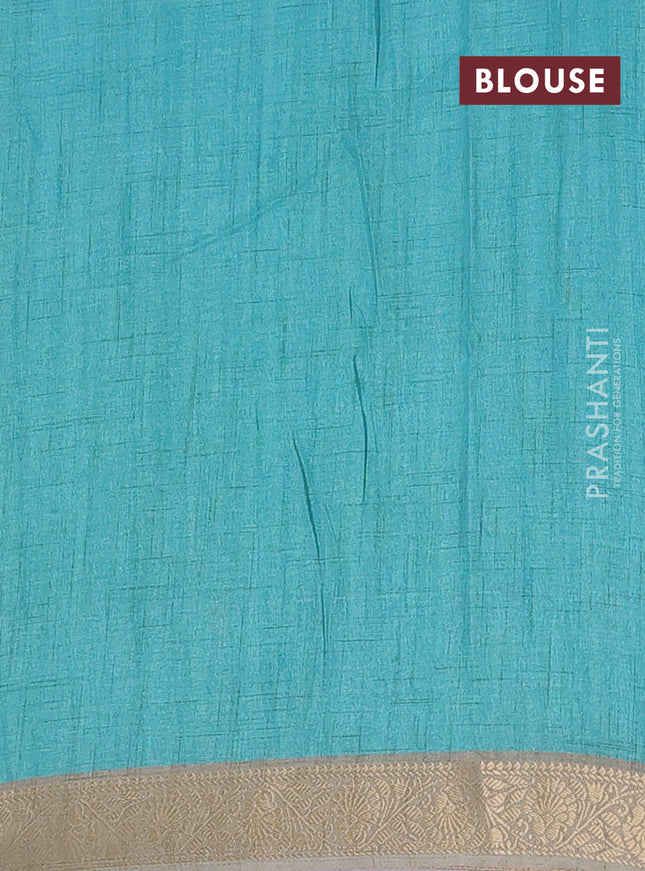 Linen tussar partly saree teal blue and pista green pastel green with kalamkari prints and zari woven border