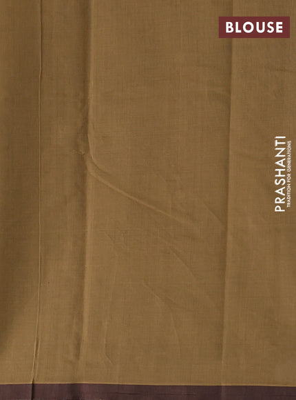 Kanchi cotton saree dark beige and brown with zari woven buttas and piping border