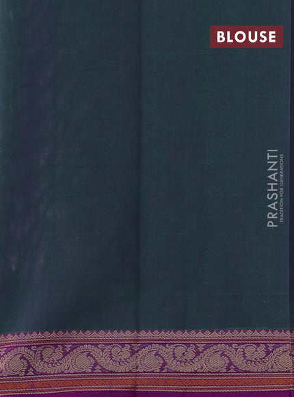 Kanchi cotton saree dual shade of bluish green and purple with allover thread checks & buttas and thread woven border