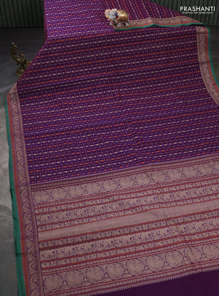 Kanchi cotton saree purple and green with allover thread checks & buttas and thread woven border