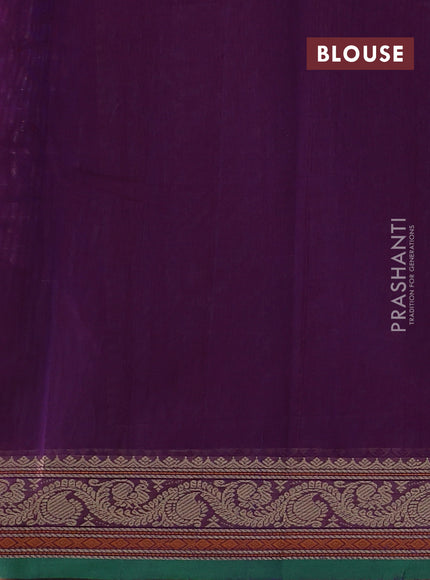 Kanchi cotton saree purple and green with allover thread checks & buttas and thread woven border