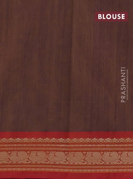 Kanchi cotton saree brown and red with allover thread checks & buttas and thread woven border