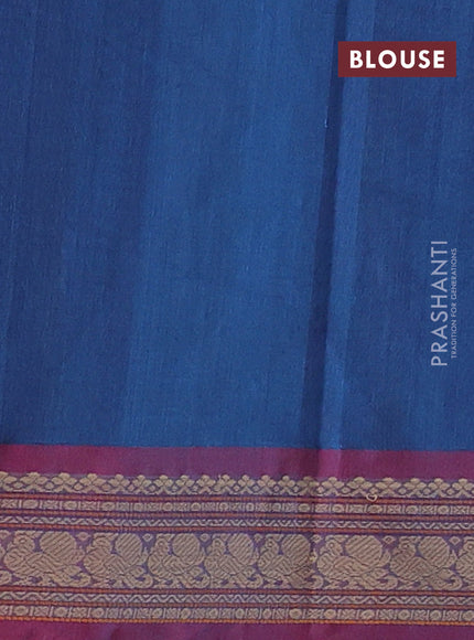 Kanchi cotton saree cs blue and pink shade with allover thread checks & buttas and thread woven border