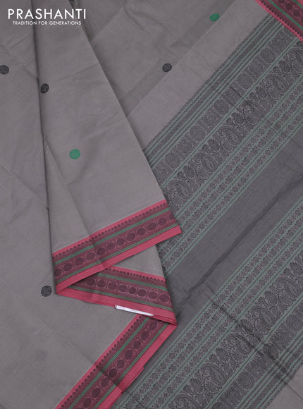 Kanchi cotton saree grey and pink with thread woven buttas and rudhraksha thread woven border