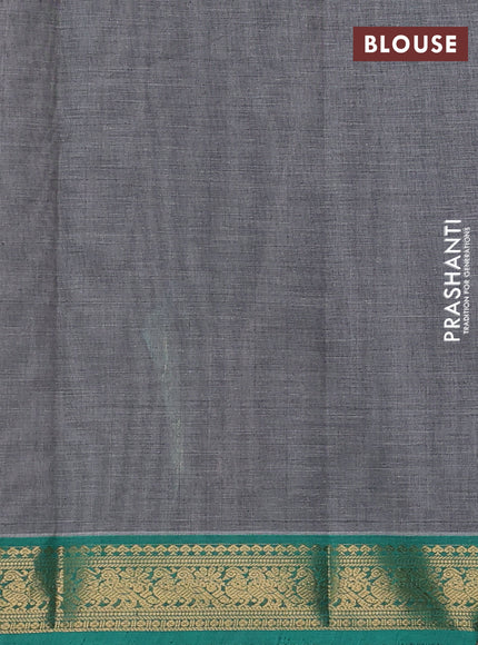 Kanchi cotton saree grey and teal green with allover thread checks & buttas and zari woven border