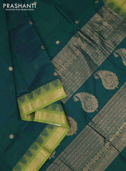 Kanchi cotton saree bottle green and light green with zari woven buttas and zari woven border