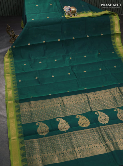 Kanchi cotton saree bottle green and light green with zari woven buttas and zari woven border