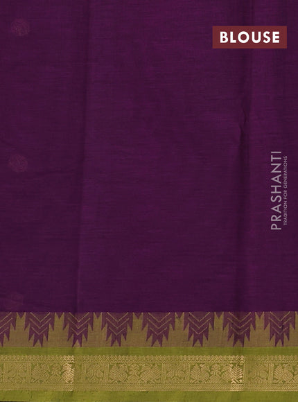 Kanchi cotton saree purple and mehendi green with zari woven buttas and zari woven border