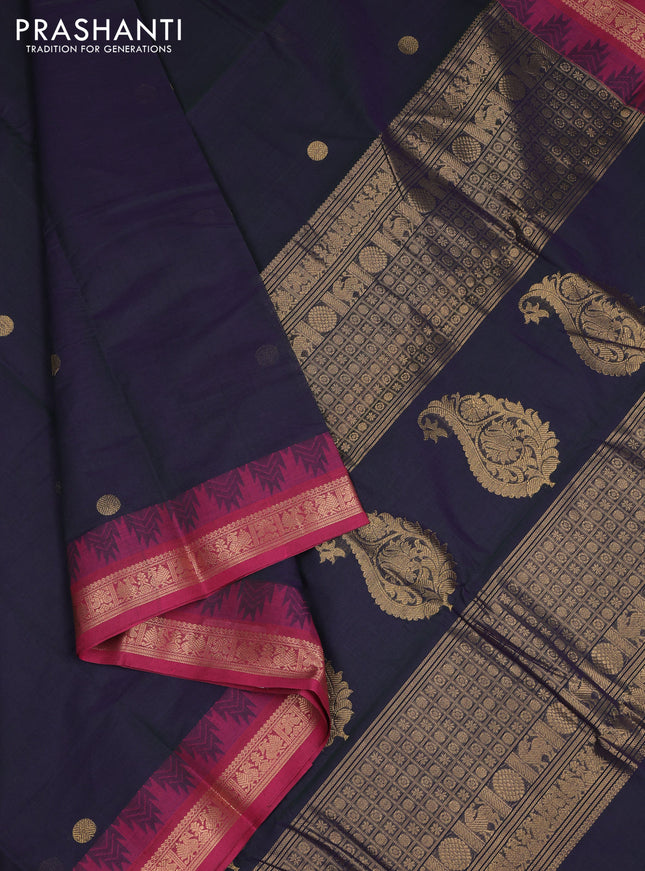 Kanchi cotton saree dual shade of violet and pink with zari woven buttas and zari woven border