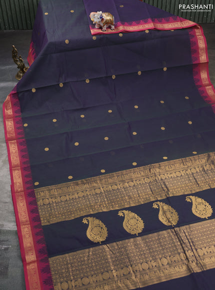 Kanchi cotton saree dual shade of violet and pink with zari woven buttas and zari woven border