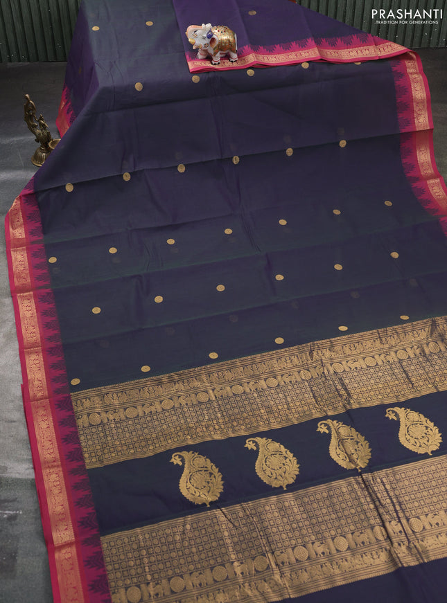 Kanchi cotton saree dual shade of violet and pink with zari woven buttas and zari woven border