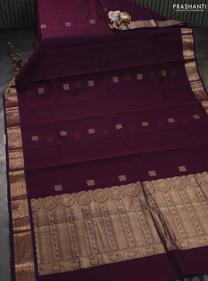 Kanchi cotton saree deep maroon with zari woven buttas and zari woven border