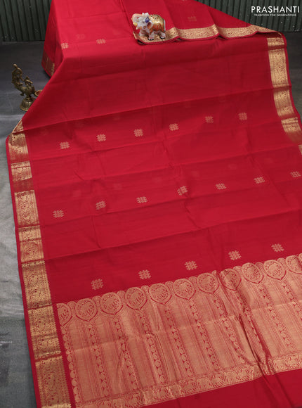Kanchi cotton saree maroon with zari woven buttas and zari woven border