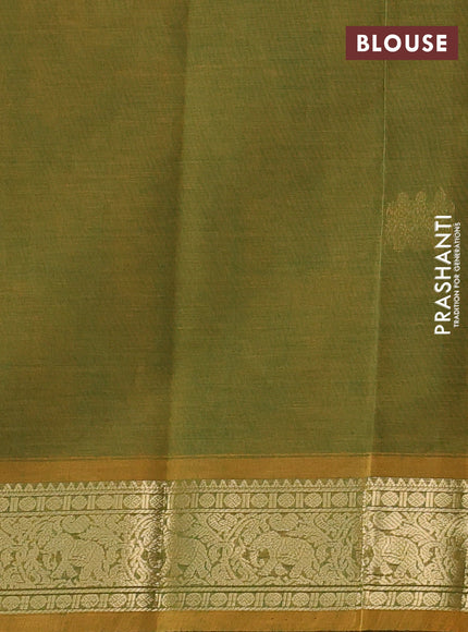 Kanchi cotton saree dual shade of greenish yellow with zari woven buttas and zari woven border