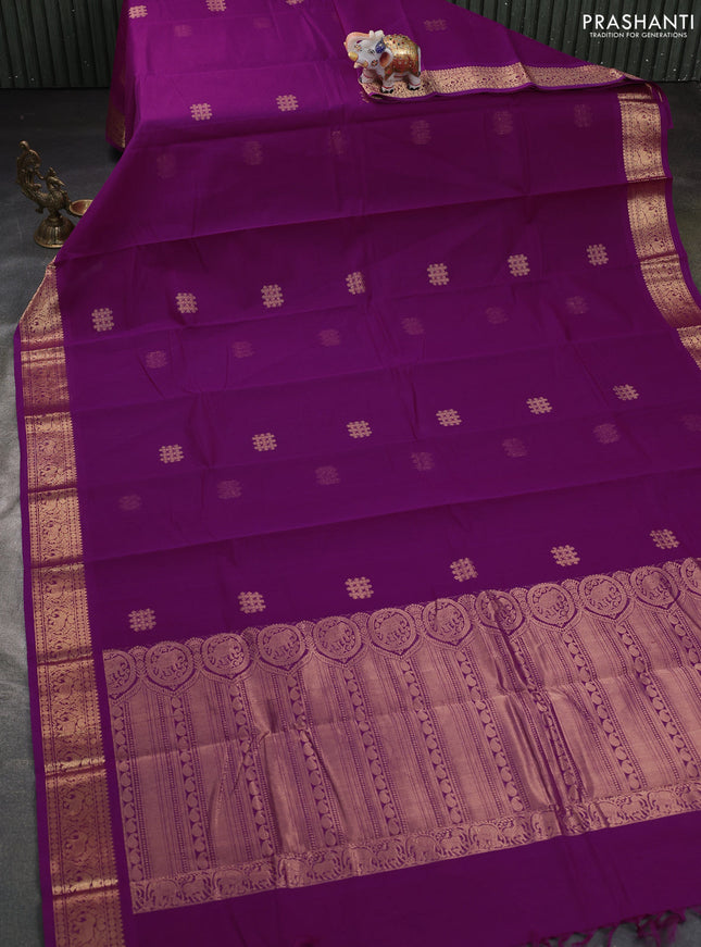 Kanchi cotton saree purple with zari woven buttas and zari woven border