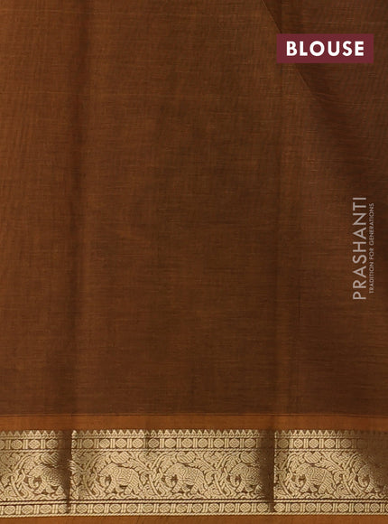 Kanchi cotton saree dark mustard with zari woven buttas and zari woven border