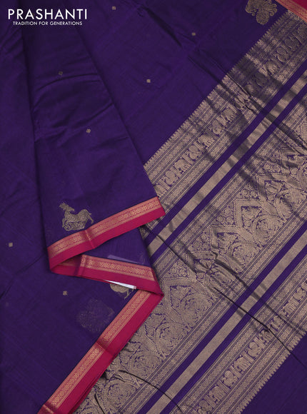 Kanchi cotton saree violet and pink with zari woven buttas and small zari woven border