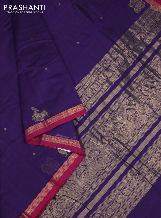 Kanchi cotton saree violet and pink with zari woven buttas and small zari woven border