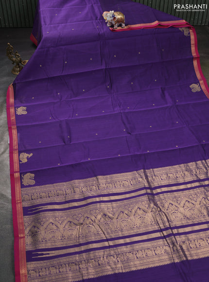 Kanchi cotton saree violet and pink with zari woven buttas and small zari woven border