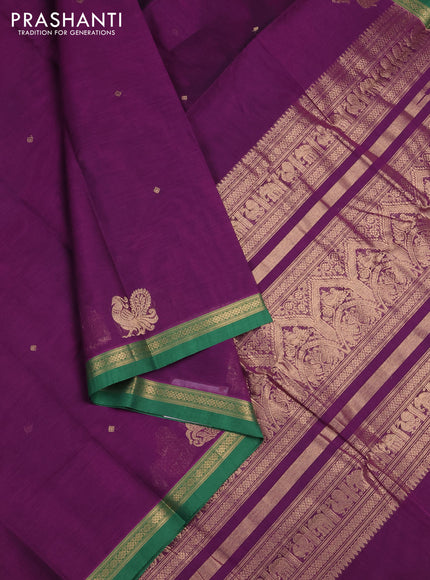 Kanchi cotton saree purple and green with zari woven buttas and small zari woven border