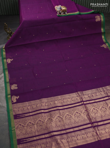 Kanchi cotton saree purple and green with zari woven buttas and small zari woven border