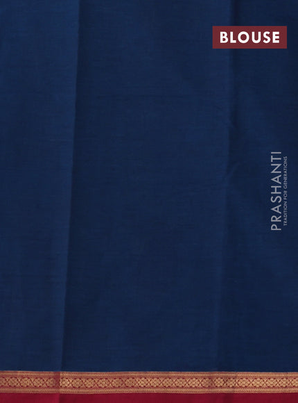 Kanchi cotton saree peacock blue and maroon with zari woven buttas and small zari woven border
