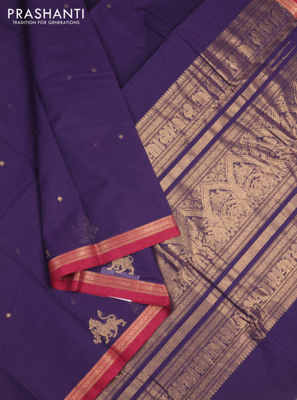 Kanchi cotton saree violet and maroon with zari woven buttas and small zari woven border