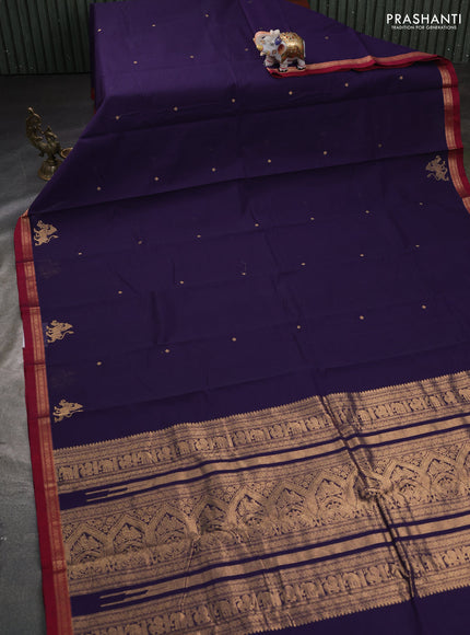 Kanchi cotton saree violet and maroon with zari woven buttas and small zari woven border