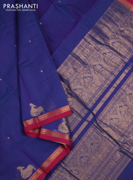 Kanchi cotton saree dual shade of purple and maroon with zari woven buttas and small zari woven border
