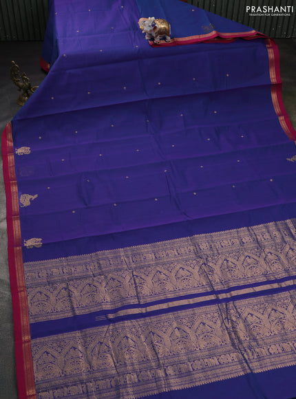 Kanchi cotton saree dual shade of purple and maroon with zari woven buttas and small zari woven border