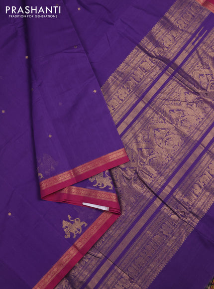 Kanchi cotton saree violet and pink with zari woven buttas and zari woven border