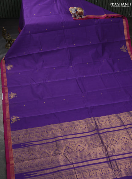 Kanchi cotton saree violet and pink with zari woven buttas and zari woven border