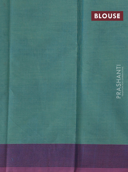 Kanchi cotton saree dual shade of bluish yellow and pastel pink with thread woven buttas and thread woven border