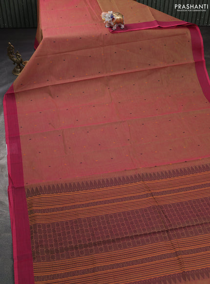 Kanchi cotton saree dual shade of pink with thread woven buttas and simple border