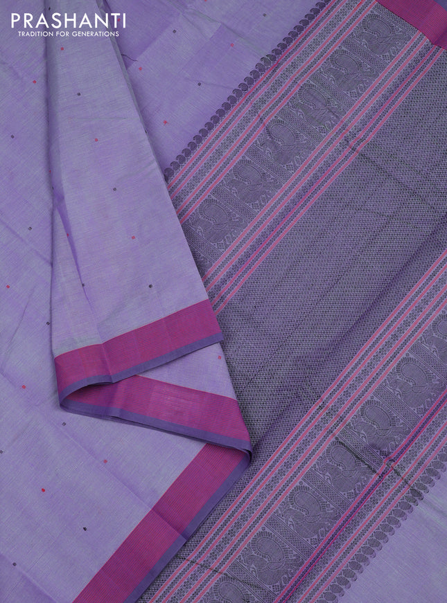 Kanchi cotton saree lavender shade and violet shade with thread woven buttas and simple border