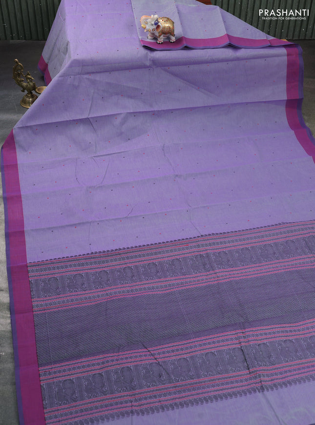 Kanchi cotton saree lavender shade and violet shade with thread woven buttas and simple border