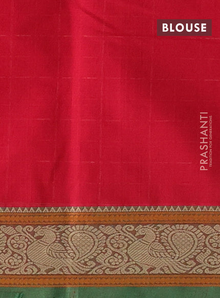 Kanchi cotton saree red and green with allover thread checked pattern and annam thread woven border