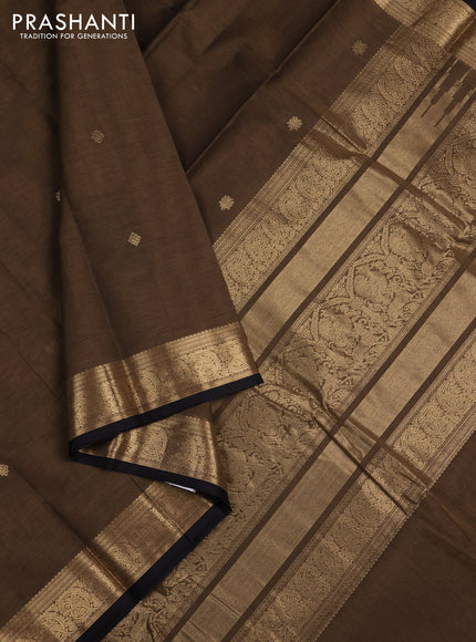 Kanchi cotton saree chikku shade and black with zari woven buttas and zari woven border